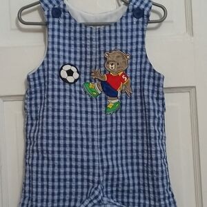 Blue Checkered Kids Bodysuit with Bear Design